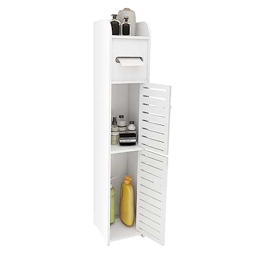 XANNI Badezimmerschrank aus PP, Halterung für Toilettenpapier, Schrank, freistehend, für Badezimmer und Waschküchen, Badezimmerschränke, moderner Stil, weiß (17 x 15 x 78 cm) von XANNI