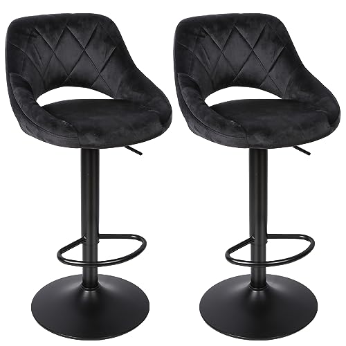 XANNI Barstühle aus Samt, Barstuhl im skandinavischen Design, höhenverstellbar, um 360 ° drehbar, Struktur aus schwarzem Edelstahl, ergonomisch, rutschfeste Füße von XANNI