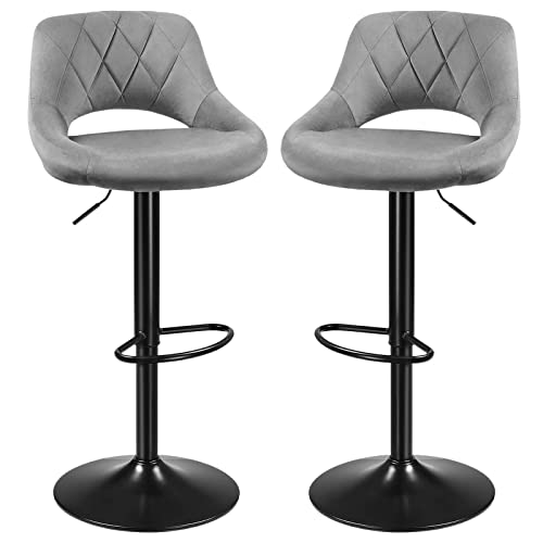XANNI Barstühle aus Samt, Barstuhl im skandinavischen Design, höhenverstellbar, um 360 ° drehbar, Struktur aus schwarzem Edelstahl, ergonomisch, rutschfeste Füße von XANNI