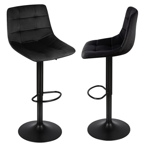 XANNI Barstühle aus Samt, kariert, hoher Sitz, drehbar, verstellbar, hohe Rückenlehne, bequemer Sitz, Metallfuß, stabil und langlebig (schwarz) von XANNI
