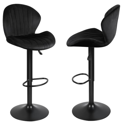 XANNI Barstuhl aus Milchsamt, Barhocker, höhenverstellbar, mit Rückenlehne und Fußstütze, für Theke, Bar, Esszimmer, 51 x 40 x (86-106) cm (schwarz) von XANNI