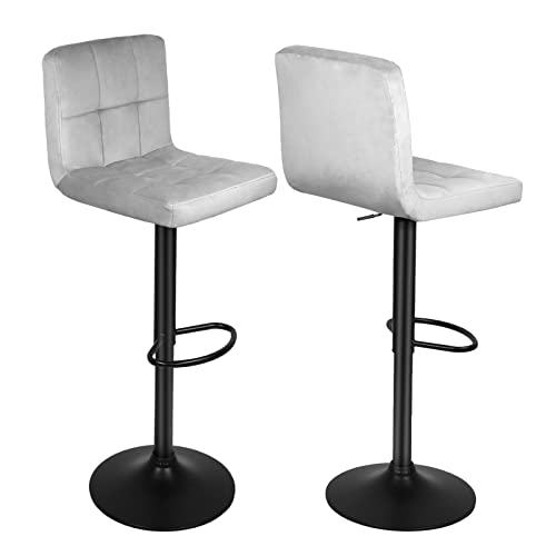 XANNI Barstuhl aus Samt-Stoff – Struktur aus Edelstahl, 120 kg Kapazität, ergonomisch und bequem – rutschfeste Füße – minimalistischer Stil (Hellgrau) von XANNI