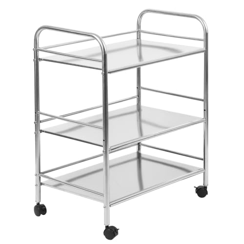 XANNI Servierwagen aus Edelstahl, Laborwagen mit 3 Ebenen mit Zaun, mit 4 drehbaren Rädern und Feststellbremsen, 61 x 36 x 75 cm von XANNI
