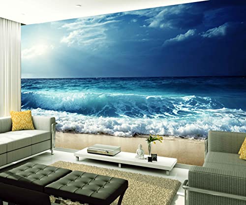 XAONUO Ozean Wandbild Fototapete 3D Effekt Wandgemälde 400X280Cm Blau Ozean Landschaft Wandbild Tapete Modern Vlies Riesiges Bild Wohnzimmer Schlafzimmer Jugendzimmer Wanddekoration von XAONUO