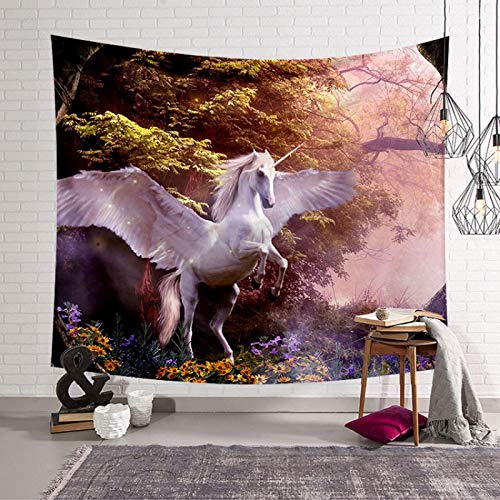 XAONUO Tapisserie Wandbehang 200X150Cm Pflanzen Bäume Weiß Einhorn Wandteppich Internationale Kunst, 3D Digitaldruck Heimdekoration Für Wohnzimmer Schlafzimmer Wohnheim Modern Designkunst von XAONUO