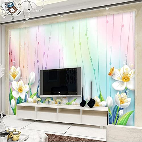 XAONUO Weiss Tv Wand Hintergrundbild Tapete Weiß Blumen Graffiti Wandtapete Schlafzimmer Tapeten Wohnzimmer 350X254Cm Wasserfest Selbstklebendes Wandbild Abnehmbar Tapete Wanddekoration von XAONUO