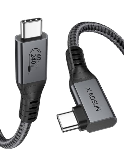 XAOSUN 240W USB4 mit Thunderbolt 4 Kabel 1M,40Gbps PD3.1 Zertifiziert USB C Kabel 90 Grad,8K@ 60Hz 4K@120Hz HDR Videokabel für MacBook Pro, iPad,iPhone 16/15 Pro Max, Laptop, Monitor,PC von XAOSUN