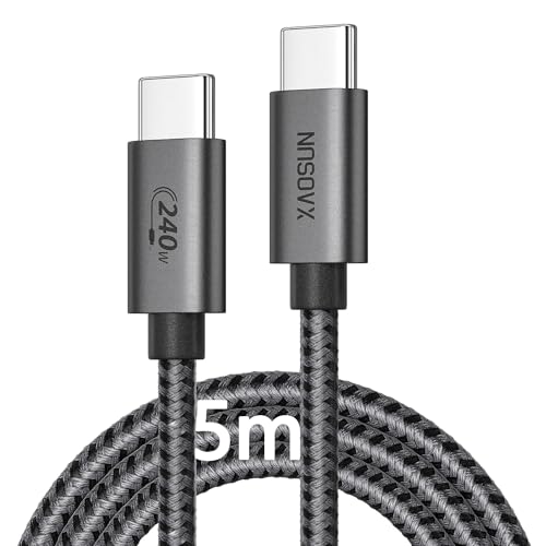 XAOSUN 240W USB C auf USB C Kabel 5M, PD 3.1 (48V/5A) Schnellladung USB C Ladekabel,Nylon Geflochten & Emarker 2.0 Chip Kompatibel mit iPhone 15, Macbook Pro/Air,iPad Pro/Air, Samsung Galaxy,Switch von XAOSUN