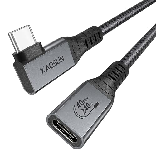 XAOSUN Thunderbolt 4 Verlängerungskabel 0.5M, 40Gpbs/8K@60Hz USB 4 Verlängerungskabel, USB C Stecker auf Buchse Kabel 90 Grad 240W Kompatibel mit SSD eGPU, MacBook Pro, meisten USB C Geräten von XAOSUN