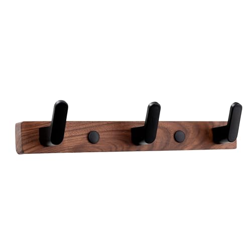 XAQAMY Garderobenleiste Holz, Garderobenhaken Holz Kleiderhaken Wand, Jackenhalter Wand mit 3 Haken zum Aufhängen von Kleidung Hüte Handtaschen im Schlafzimmer Badezimmer von XAQAMY