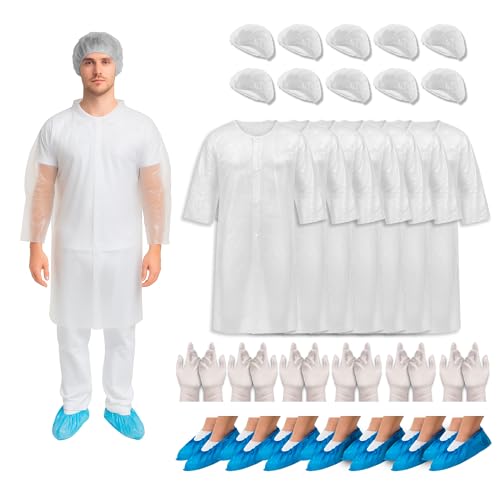 XARA 100 verstellbare Einweghauben + 100 wasserdichte Überschuhe + 100 Einwegkittel aus Polyethylen + 100 Einweghandschuhe - Hypoallergenes und wasserdichtes Set - Stück 400 von XARA