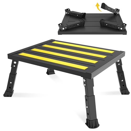 XARILK Aluminium Klapptritt Trittstufe, 3-stufige höhenverstellbare Anti-Rutsch Hockerleiter, 350 kg Belastung, Kippsicher &Leicht, für Camping, Küche und Wohnmobil Tritthocker (Schwarz) von XARILK