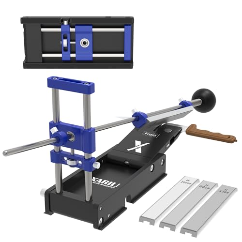 XARILK Faltbares tragbares Messerschärfsystem, verstellbares Messerschärfer-Set mit 3 Aluminiumplatten Diamanten (320#, 800#, 2000#), Klingen-Flips ohne Entfernung, für Jagd, Küchenmesser von XARILK