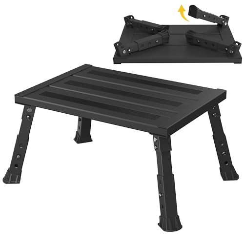 XARILK Höhenverstellbare Aluminium-Trittstufe, stabiler, faltbarer Plattform-Tritthocker, unterstützt bis zu 300 kg, rutschfeste Gummifüße und Plattformmatte, einfach zu tragen (schwarz) von XARILK
