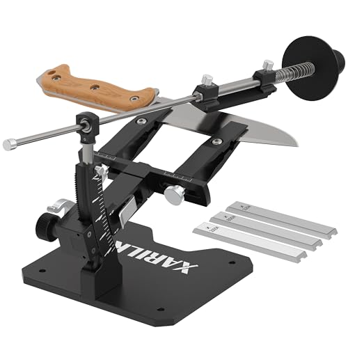 XARILK Messerschärfer-Kit, Aluminium-Profi, 3-Diamantplatten (320#, 800#, 2000#) für Jagd-Küchenmesser, Silber von XARILK