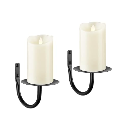 Schwarze Kerzenleuchter 2er Set, Metall Wandkerzenhalter für flammenlose Stumpenkerzen, kleine Wandkerzenleuchter 2er-Set, Dekor für Eingang, Kamin, Wohnzimmer von XAROO