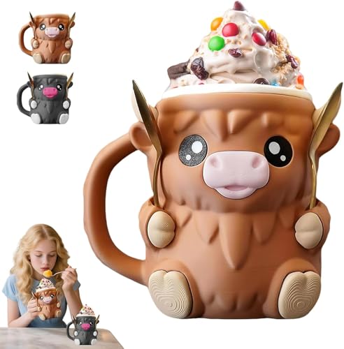 Highland Cow Ice Cream Holderhighland Cow Eiscreme-Pint-Halter,3d Printing Ice Cream Pint Holder Containers With Antifreeze Handle And Spoon,Leak Proof Beer Can Cup Home Decor For Freezer (Yellow) von XAUXKERE