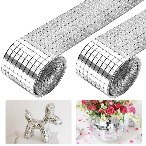 XAVSWRDE 2 Rollen 3200 Stück Mini Spiegel Mosaik Selbstklebend Mini Mosaik Spiegelfliesen Spiegelmosaiksteine Selbstklebend Spiegel Mosaikfliesen Aufkleber 5 x 5 mm Glas für KTV Hause DIY von XAVSWRDE