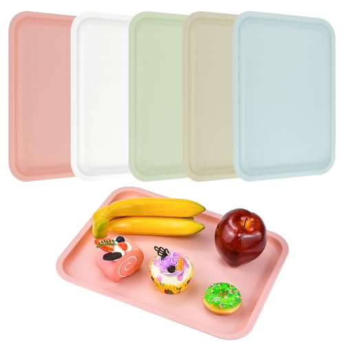 XAVSWRDE 5er Set Plastik Tablett Rechteckig Serviertablett Kunststoff Servierplatten 30.5x23cm Plastik Tablett für Küche Esszimmer Fast Food Café von XAVSWRDE