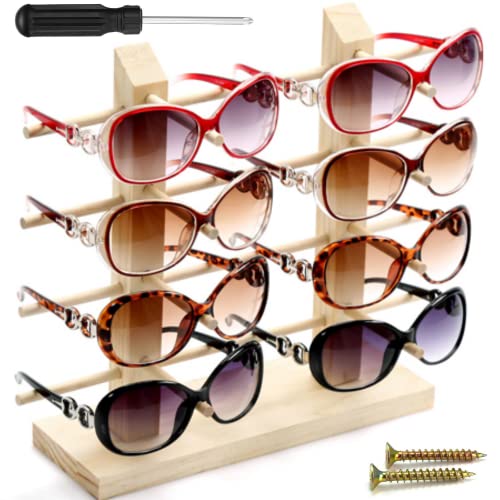 XAVSWRDE Brillenständer 4 Schichten Sonnenbrille Rack Holz Sonnenbrillenständer für 8 Paar Brillen kreativer Organizer Brillenhalter Aufbewahrungsständer für Myopiebrillen LesebrillenBeobachten von XAVSWRDE
