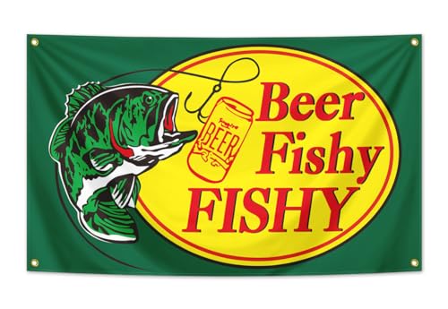Bierfische Fischflagge, 90 x 150 cm, lustiges Poster, UV-Beständigkeit, verblassend, langlebig, Männerhöhlen-Wandflagge mit Messingösen, für Studentenwohnheim, Raumdekoration, Outdoor-Partys, Geschenk von XAXUOI