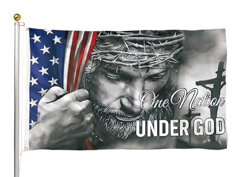Jesus God Bless American One Nation under God Flag 90 x 150 cm Banner Lustiges Poster UV-Beständigkeit Verblassen Langlebige Männerhöhle Wandflagge mit Messingösen für Studentenwohnheim, von XAXUOI