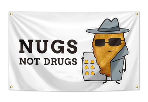 Nugs Not Drugs Flagge, 90 x 150 cm, lustiges Poster, UV-Beständigkeit, verblassend, langlebig, Männerhöhlen-Wandflagge mit Messingösen, für Studentenwohnheim, Raumdekoration, Outdoor-Partys, Geschenk von XAXUOI