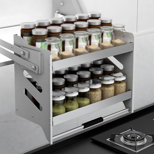 Ausziehbare Regale Mit 2 Ebenen, Ausziehbares Regalsystem Aus Edelstahl, Platzsparendes Brett Für Oberschranklift Von Küchengeräten, Tragkraft 20 Kg (Eine Farbe, 364 X 2(One Color 364x280x520mm) von XAoSCd
