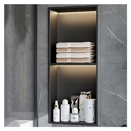 Dusche Nische, Eingebautes Edelstahl Wasserdichtes Lagerregal Mit Beleuchtung, Einteiliges Bad Shampoo WC Vorratsschrank Dekor Nische, Einfach Zu Installieren,Schwarz-28x70x12.5cm/0.91x2.29x0.41ft von XAoSCd