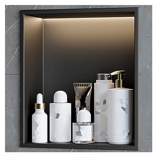 Dusche Nische, Eingebautes Edelstahl Wasserdichtes Lagerregal Mit Beleuchtung, Einteiliges Bad Shampoo WC Vorratsschrank Dekor Nische, Einfach Zu Installieren,Schwarz-32x32x12.5cm/1.04x1.04x0.41ft Dusche Nische, Eingebautes Edelstahl Wasserdichtes Lagerregal Mit Beleuchtung, Einteiliges Bad Shampoo WC Vorratsschrank Dekor Nische, Einfach Zu Installieren,Schwarz-32x32x12.5cm/1.04x1.04x0.41ft von XAoSCd