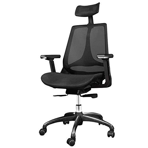 XAoSCd Bürostuhl, Computerstuhl, atmungsaktiver Sitz, multifunktionales Kopfstützenkissen, multifunktionaler Drehstuhl, menschlicher Körper, kurvig, Cleanmesh-Hochdruckleder, weich und C, Schwarz von XAoSCd