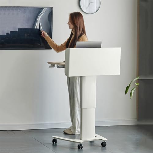 XAoSCd Rednerpultständer, Mobiler Laptop-Rednerpultständer, Höhenverstellbare Rednerpulte, Tragbares Standpult Mit Rädern, Sitz-Steh-Schreibtisch Für Klassenzimmer, Büro, Kirche,White-a von XAoSCd