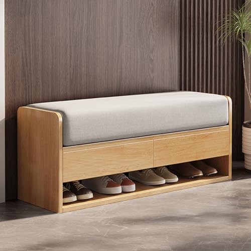 XBDLYQBD Eingangsbank mit 2 Schubladen, Schuhbank aus Holz, Schuhaufbewahrungsbank mit gepolstertem Sitz und unterer Ablage, Schuhregal im Wohnzimmer, Flur XBDLYQBD Eingangsbank mit 2 Schubladen, Schuhbank aus Holz, Schuhaufbewahrungsbank mit gepolstertem Sitz und unterer Ablage, Schuhregal im Wohnzimmer, Flur von XBDLYQBD