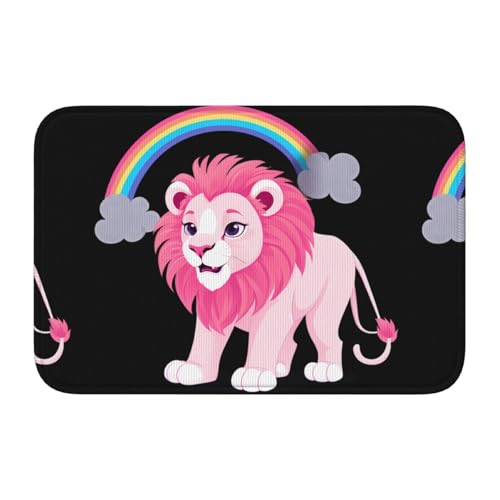 Rutschfeste, verdickte Bodenmatte, Motiv: rosa Löwe unter dem Regenbogen, rutschfest, leicht zu reinigen, langlebig, perfekt für WC, Badezimmer, 60 x 40 cm Rutschfeste, verdickte Bodenmatte, Motiv: rosa Löwe unter dem Regenbogen, rutschfest, leicht zu reinigen, langlebig, perfekt für WC, Badezimmer, 60 x 40 cm von XBKGOHA