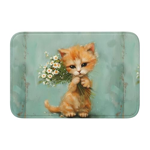 Rutschfeste, verdickte Bodenmatte, XBKGOHA Kätzchen, hält ein Blumenstrauß, rutschfest, leicht zu reinigen, langlebig, perfekt für WC, Badezimmer, 60 x 40 cm Rutschfeste, verdickte Bodenmatte, XBKGOHA Kätzchen, hält ein Blumenstrauß, rutschfest, leicht zu reinigen, langlebig, perfekt für WC, Badezimmer, 60 x 40 cm von XBKGOHA