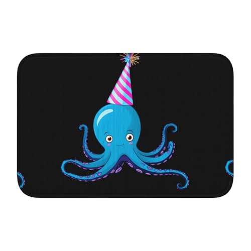 Rutschfeste, verdickte Bodenmatte, XBKGOHA Oktopus mit Geburtstagshut, Bild, rutschfest, leicht zu reinigen, langlebig, perfekt für WC, Badezimmer, 60 x 40 cm Rutschfeste, verdickte Bodenmatte, XBKGOHA Oktopus mit Geburtstagshut, Bild, rutschfest, leicht zu reinigen, langlebig, perfekt für WC, Badezimmer, 60 x 40 cm von XBKGOHA