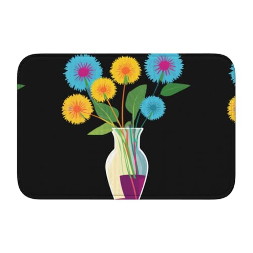 Rutschfeste verdickte Bodenmatte, XBKGOHA mit bunten Löwenzahn in einer Vase, rutschfest, leicht zu reinigen, langlebig, perfekt für WC, Badezimmer, 60 x 40 cm von XBKGOHA