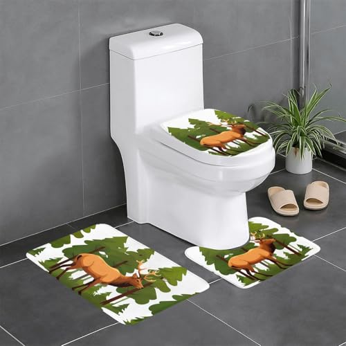 XBKGOHA 3-teiliges Anti-Rutsch-Bodenmatten-Set, Elch im Wald, Badezimmerteppiche für ultimativen Komfort, Hauptbadezimmer XBKGOHA 3-teiliges Anti-Rutsch-Bodenmatten-Set, Elch im Wald, Badezimmerteppiche für ultimativen Komfort, Hauptbadezimmer von XBKGOHA