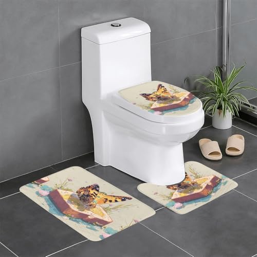 XBKGOHA 3-teiliges Anti-Rutsch-Bodenmatten-Set, Motiv: Schmetterling auf Brot, Badezimmerteppiche für ultimativen Komfort, Hauptbadezimmer XBKGOHA 3-teiliges Anti-Rutsch-Bodenmatten-Set, Motiv: Schmetterling auf Brot, Badezimmerteppiche für ultimativen Komfort, Hauptbadezimmer von XBKGOHA