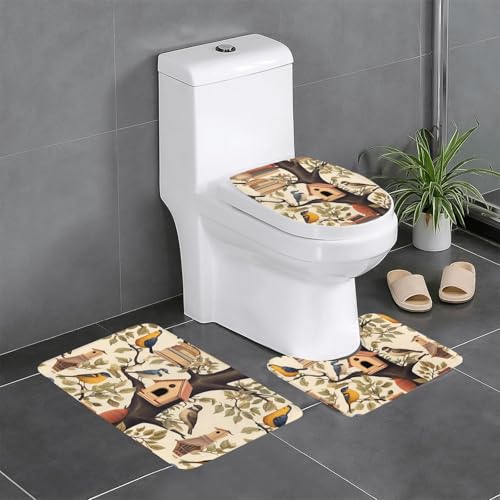 XBKGOHA 3-teiliges Anti-Rutsch-Bodenmatten-Set, Vogelhaus auf dem Baum, Badezimmerteppiche für ultimativen Komfort, Hauptbadezimmer XBKGOHA 3-teiliges Anti-Rutsch-Bodenmatten-Set, Vogelhaus auf dem Baum, Badezimmerteppiche für ultimativen Komfort, Hauptbadezimmer von XBKGOHA