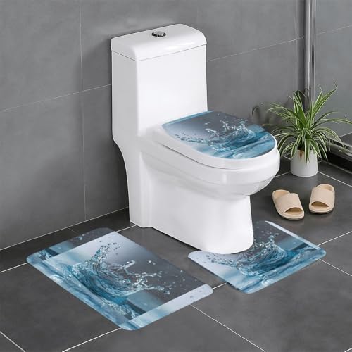 XBKGOHA 3-teiliges Anti-Rutsch-Bodenmatten-Set, Wasserwellen, Bild, Badezimmerteppiche für ultimativen Komfort, Hauptbadezimmer XBKGOHA 3-teiliges Anti-Rutsch-Bodenmatten-Set, Wasserwellen, Bild, Badezimmerteppiche für ultimativen Komfort, Hauptbadezimmer von XBKGOHA