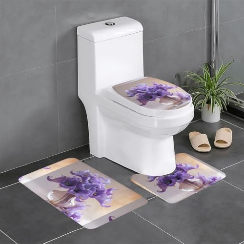 XBKGOHA 3-teiliges Anti-Rutsch-Bodenmatten-Set, violette Vase, Blumenstrauß, Bild, Badezimmerteppiche für ultimativen Komfort, Hauptbadezimmer von XBKGOHA