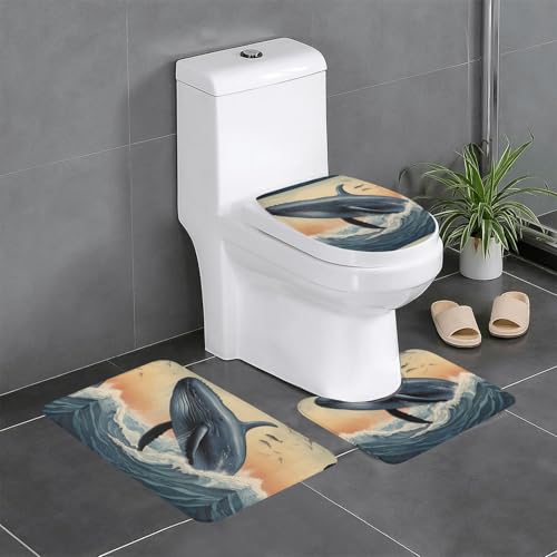 XBKGOHA 3-teiliges Anti-Rutsch-Bodenmatten-Set mit Delfinbild, Badezimmerteppiche für ultimativen Komfort, Hauptbadezimmer XBKGOHA 3-teiliges Anti-Rutsch-Bodenmatten-Set mit Delfinbild, Badezimmerteppiche für ultimativen Komfort, Hauptbadezimmer von XBKGOHA