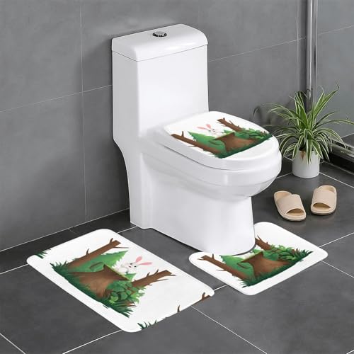 XBKGOHA 3-teiliges Anti-Rutsch-Bodenmatten-Set mit Häschen im Wald, Badezimmerteppiche für ultimativen Komfort, Hauptbadezimmer XBKGOHA 3-teiliges Anti-Rutsch-Bodenmatten-Set mit Häschen im Wald, Badezimmerteppiche für ultimativen Komfort, Hauptbadezimmer von XBKGOHA