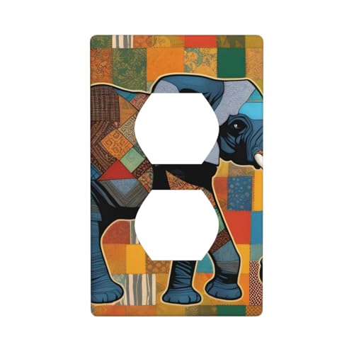 XBKGOHA Afrikanischer Elefant, Patchwork-Bild, Doppelsteckdose, Wandpaneel, dekorativ für Wohn- und Gewerbebereiche, 11,4 x 7 cm von XBKGOHA