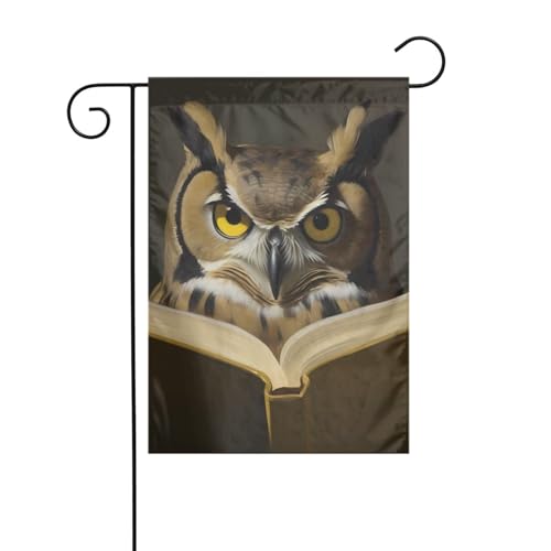 XBKGOHA Eule liest ein Buch, Gartenflaggenmast für den Außenbereich, Innenhof, Dekoration, Mode, 30,5 x 45,7 cm von XBKGOHA