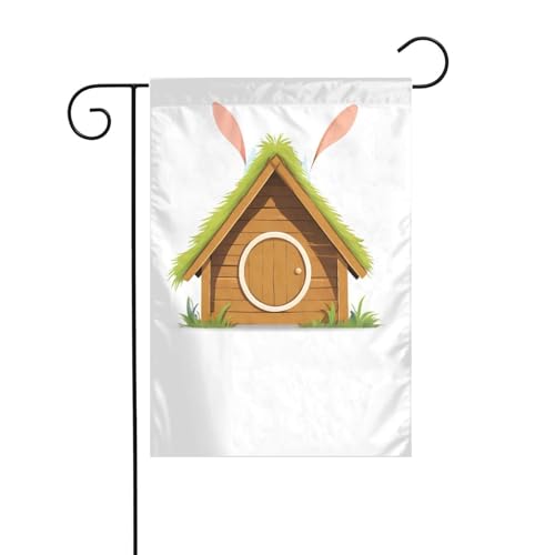 XBKGOHA Hasenohren auf der Hütte Bild Garten Fahnenmast Outdoor Hof Dekoration Mode 30,5 x 45,7 cm von XBKGOHA