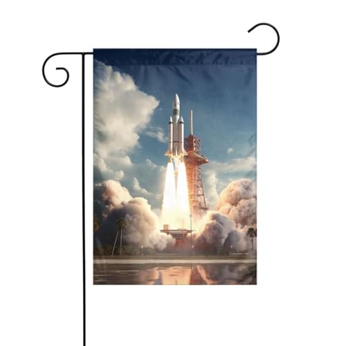 XBKGOHA Kennedy Space Center Raketenstart Bild Garten Fahnenmast Outdoor Hof Dekoration Mode 30,5 x 45,7 cm von XBKGOHA