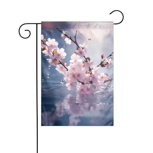 XBKGOHA Kirschblüten im Wasser Bild Garten Fahnenmast Outdoor Hof Dekoration Mode 30,5 x 45,7 cm von XBKGOHA