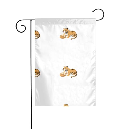 XBKGOHA Kleiner Tiger isst Brot Bild Garten Fahnenmast Outdoor Hof Dekoration Mode 30,5 x 45,7 cm von XBKGOHA